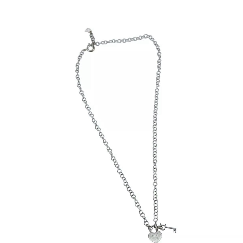 Christian Dior Silver Heart and Key Pendant Necklace
